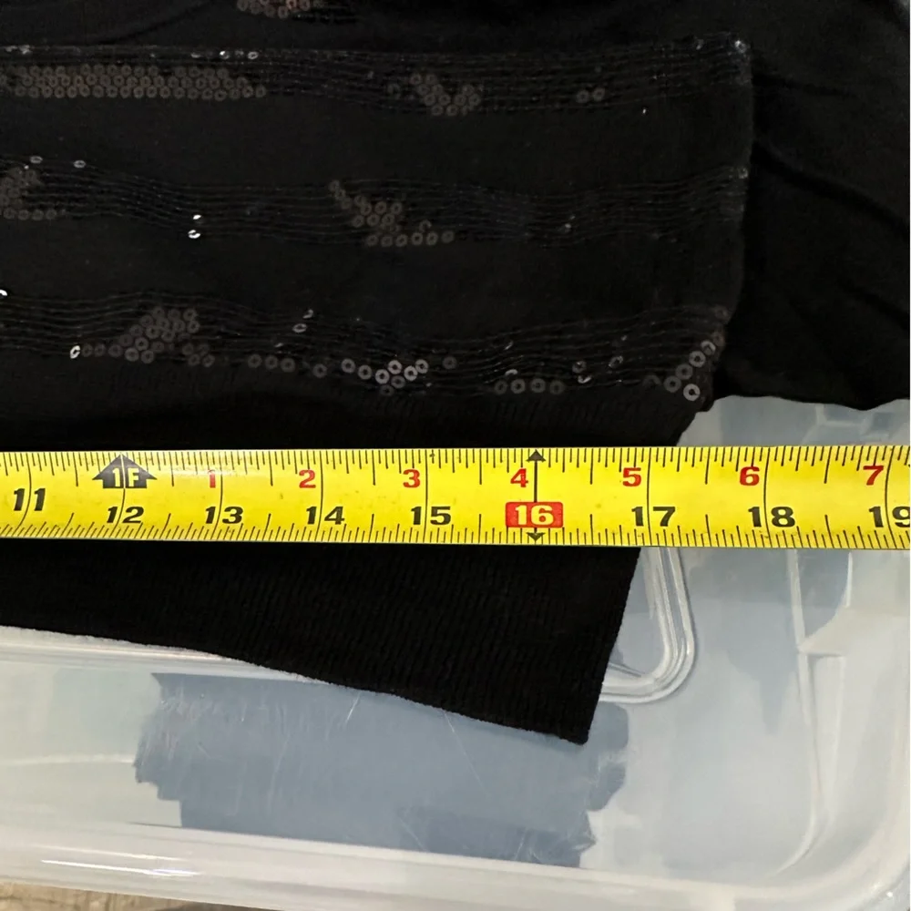 Banana Republic Sequined Striped Merino Wool 3/4 Sleeve Black Sweater Medium - Picture 10 of 16